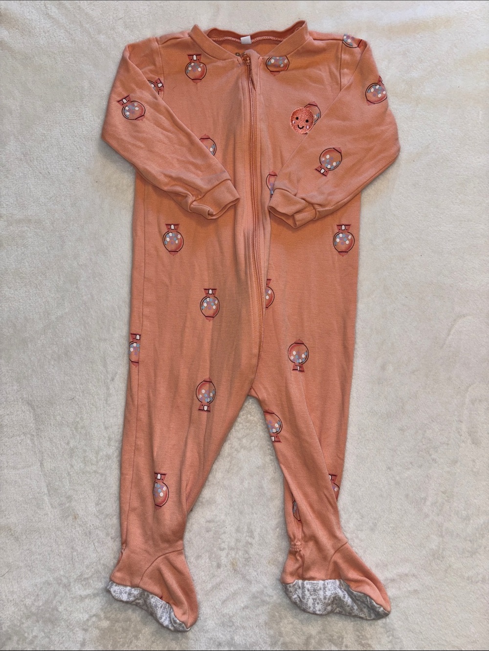 (2 for $10)PEKKLE Cozy Peach gum-ball Footed One-Piece Zipper Pajamas 12 month
